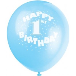 12" 1st Birthday Blue Latex Balloons 12" 1st Birthday Blue Latex Balloons