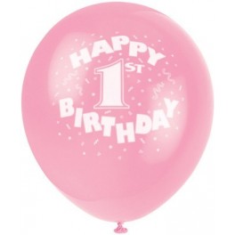 12" 1st Birthday Pink Latex Balloons 12" 1st Birthday Pink Latex Balloons