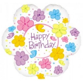 22" Birthday Flowers & Butterflies Mylar Balloon 22" Birthday Flowers & Butterflies Mylar Balloon